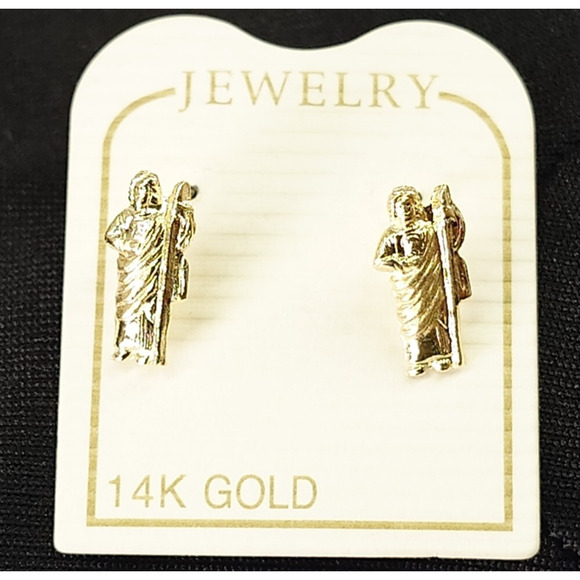 Solid 14k Yellow Gold studs earring San Judas Earrings Saint Jude small new
